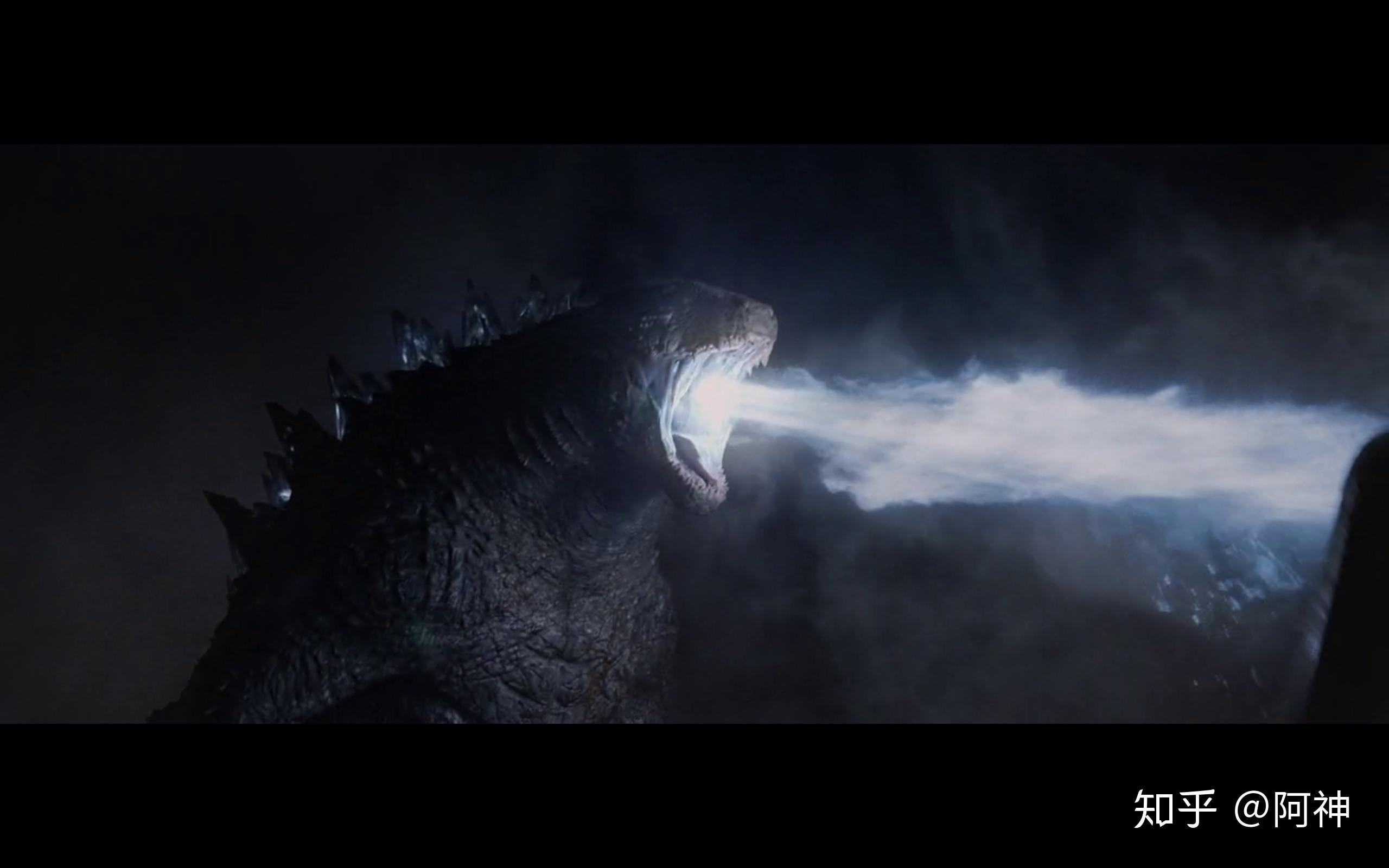 14,在《哥斯拉》(2014)中,哥斯拉的原子吐息是一种不那么集中的蓝色