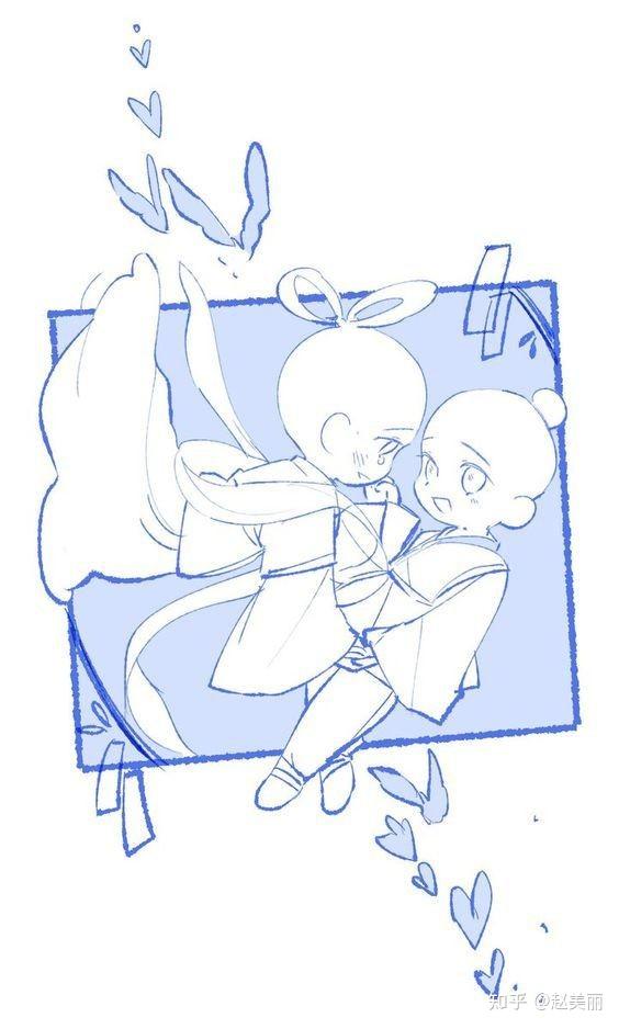 一组q版双人互动模板参考人体素材