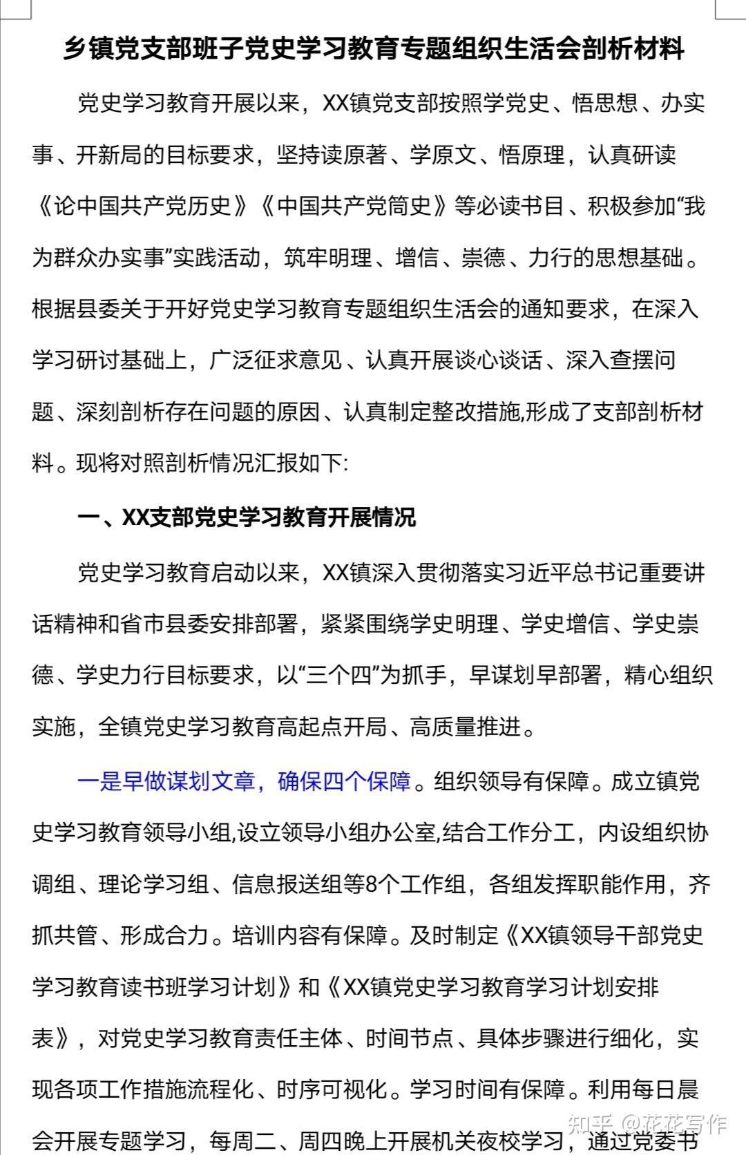 乡镇党支部班子党史学习教育专题组织生活会剖析材料