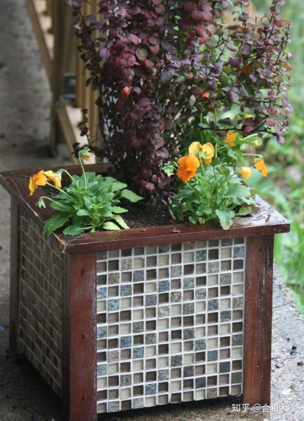华丽瓷砖花园装饰木花盆