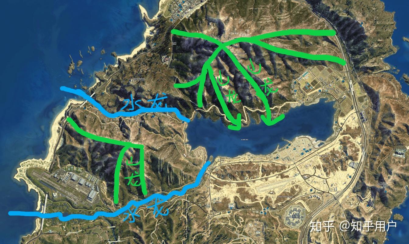 但是,遗憾的是,乞力亚德山(祖山)南边的两条山龙脉都冲进了阿拉莫海