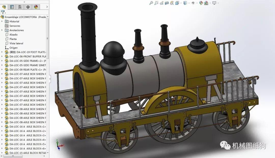 工程機械locomotora蒸汽機車模型3d圖紙solidworks設計附平面圖