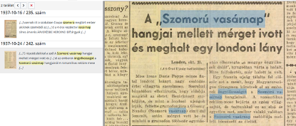 （1937 年 10 月 24 日报道：一位伦敦女孩在 Szomoru Vasarnap 的伴随下离世）