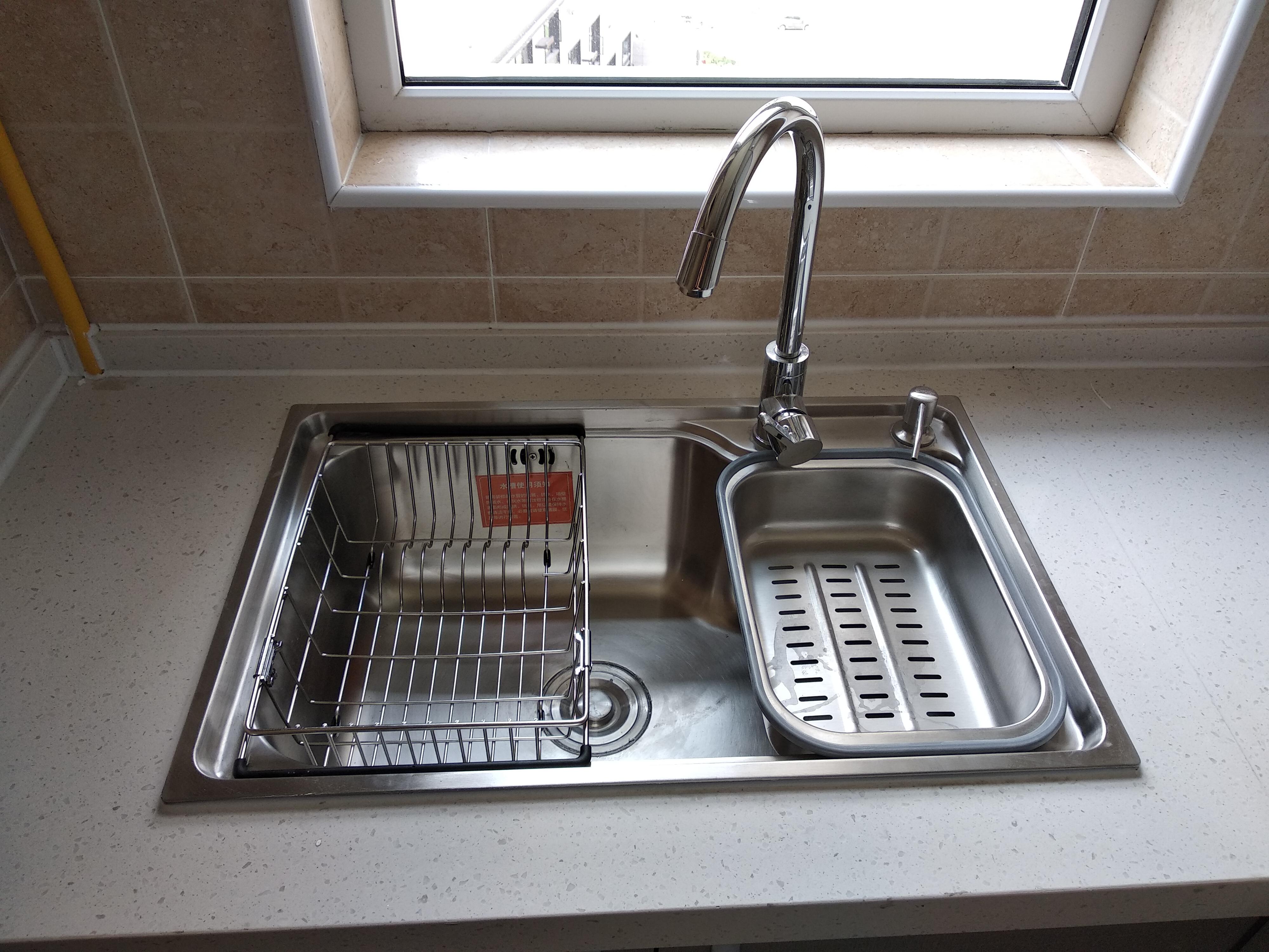 阿萨斯欧式4MM加厚304不锈钢手工水槽套餐双槽厨房洗菜盆带解冻板