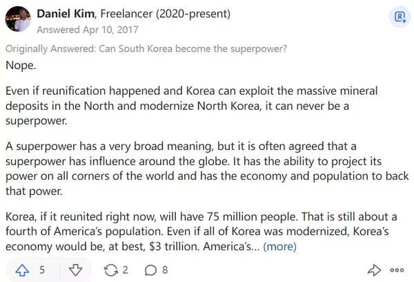 HB火博体育:外网讨论：韩国能否成为超级大国？韩国网友：可能与中国一起成为地区大国