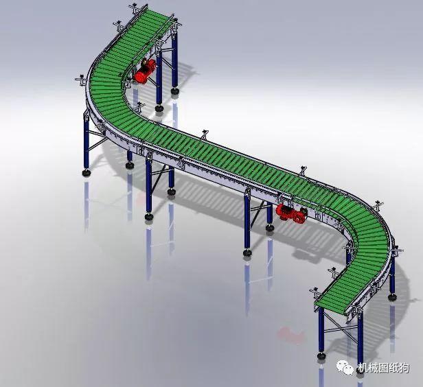 【工程机械】h4滚筒输送机 s型传送带模型3d图纸 solidworks设计
