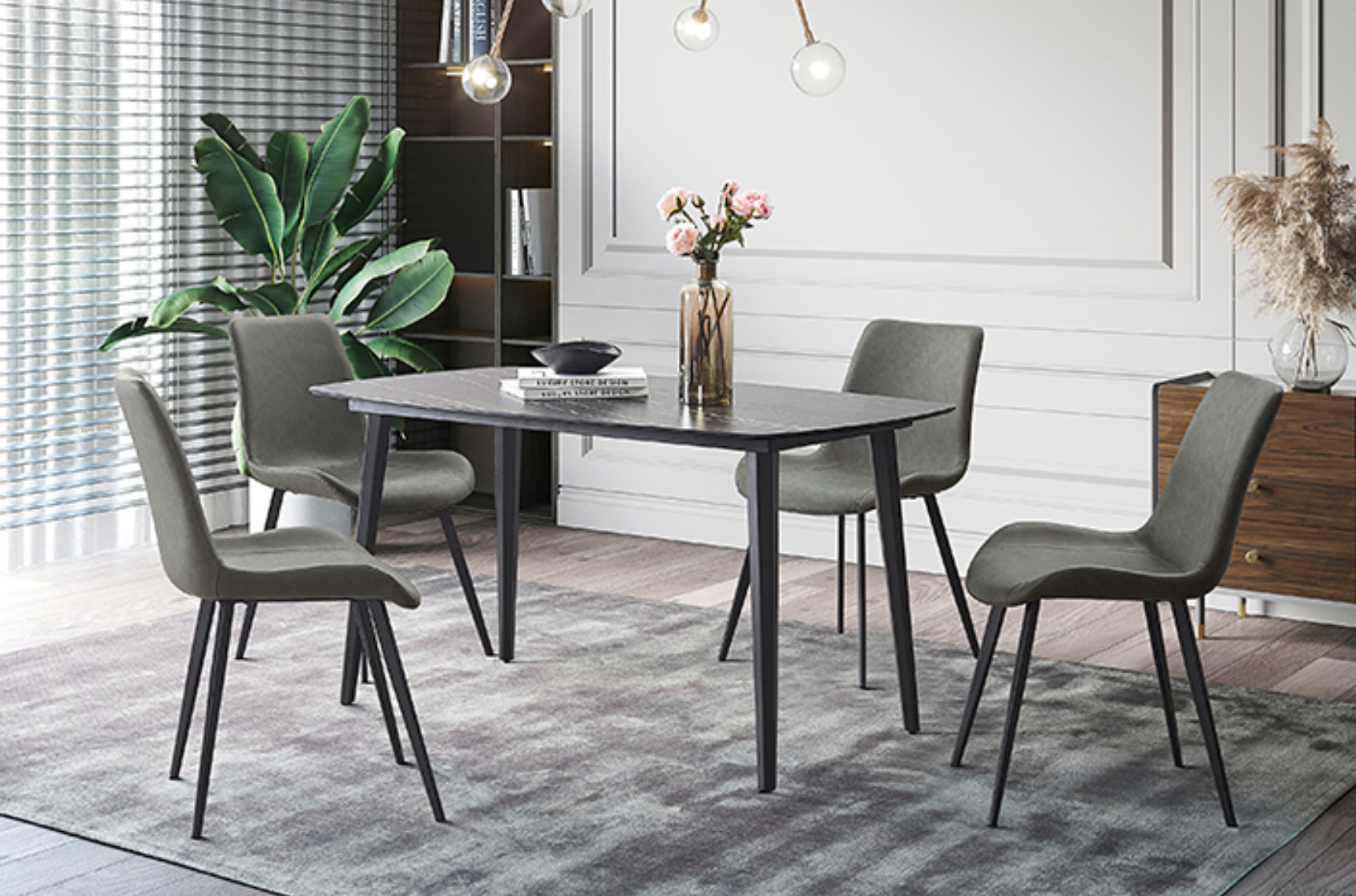 意式轻奢餐桌岩板餐桌椅