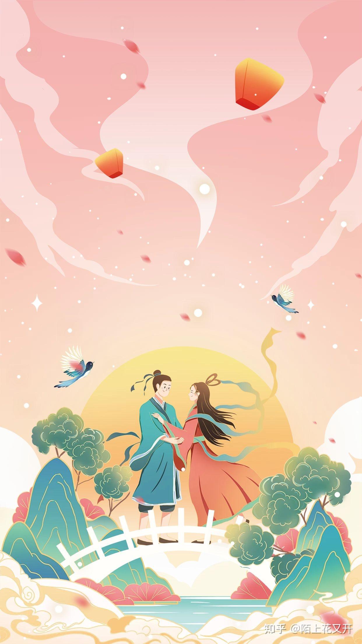 七夕最美古诗词丨七夕中国风国潮插画海报设计丨背景图 - 知乎
