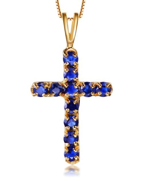 六线星光蓝宝石十字架