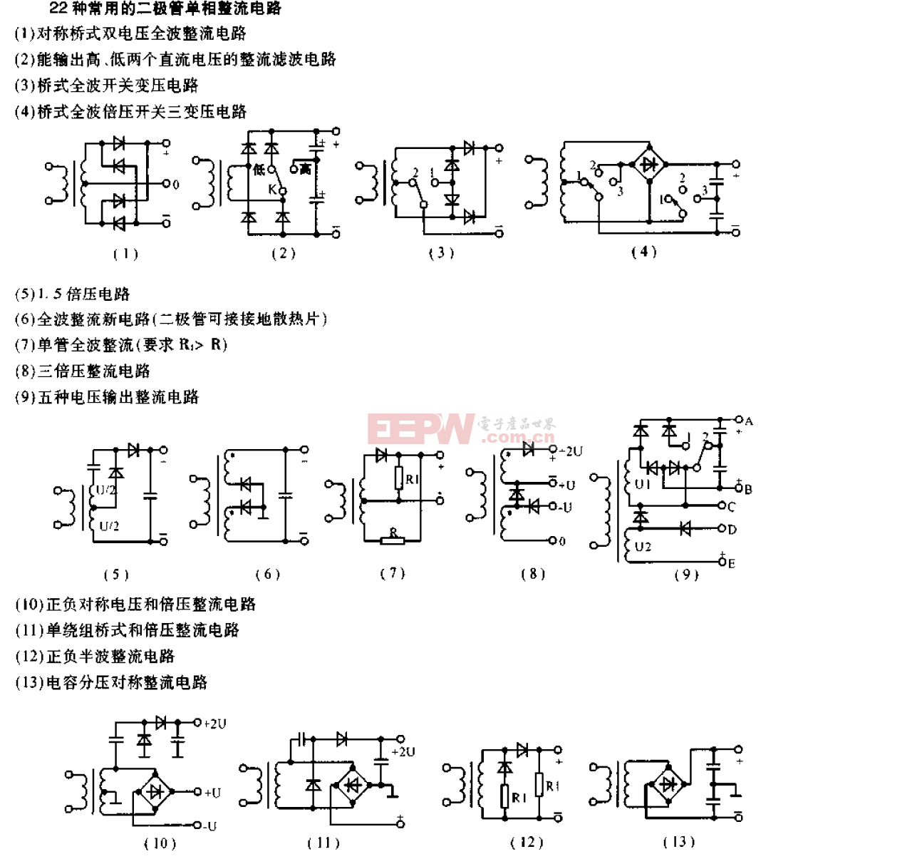 二極管橋式整流電路圖丨二極管半波整流電路圖丨二極管全波整流電路圖