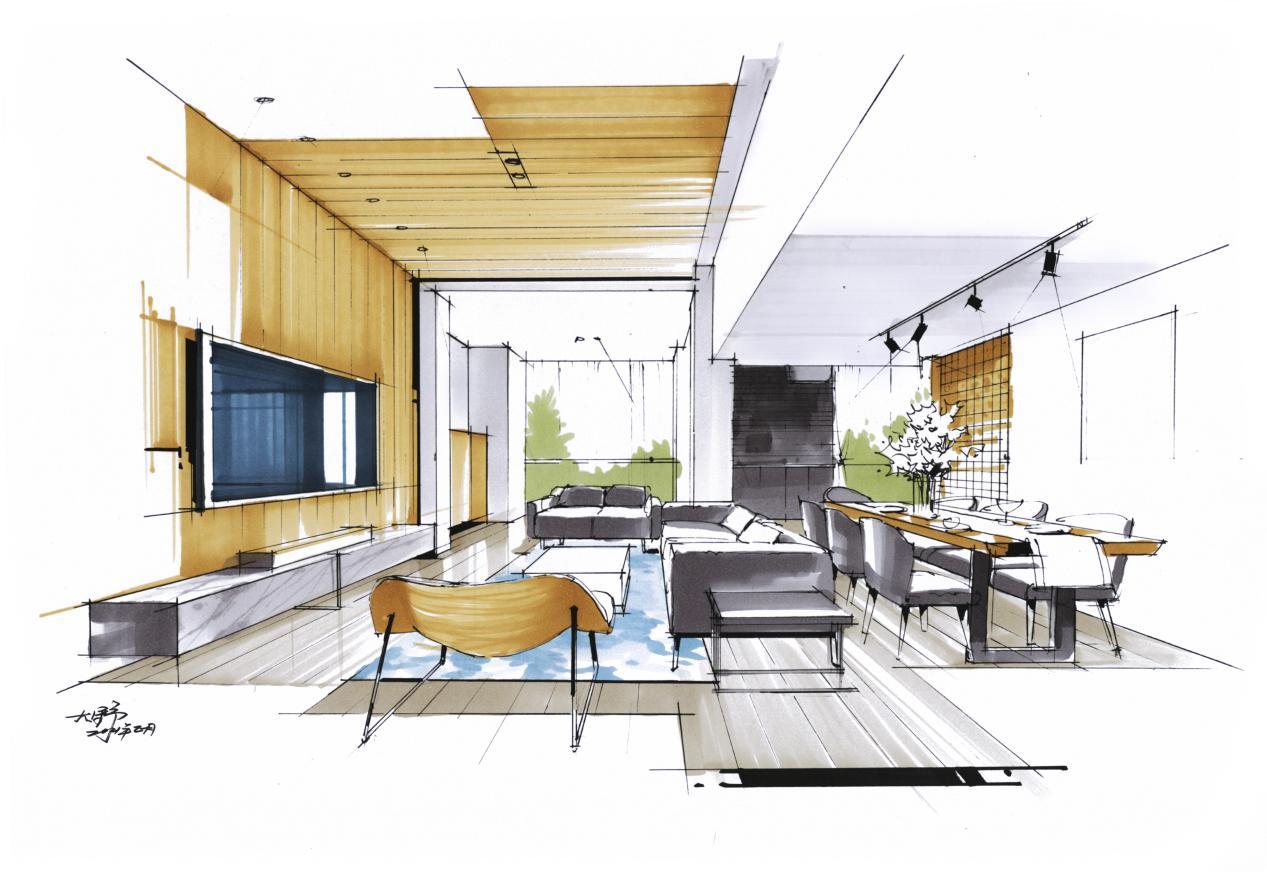 马克笔客厅空间上色教程视频第四课