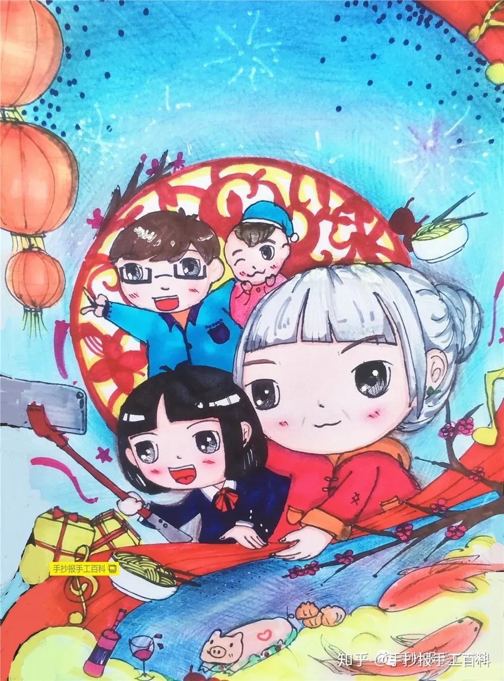 春节新年儿童画##团年饭绘画##年夜饭绘画#适用主题:图片数量:9照 