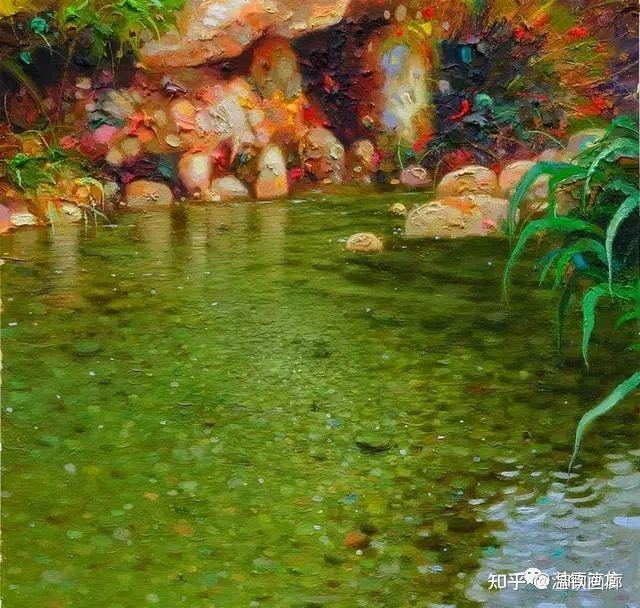 跳动的色彩带着欢快风景油画