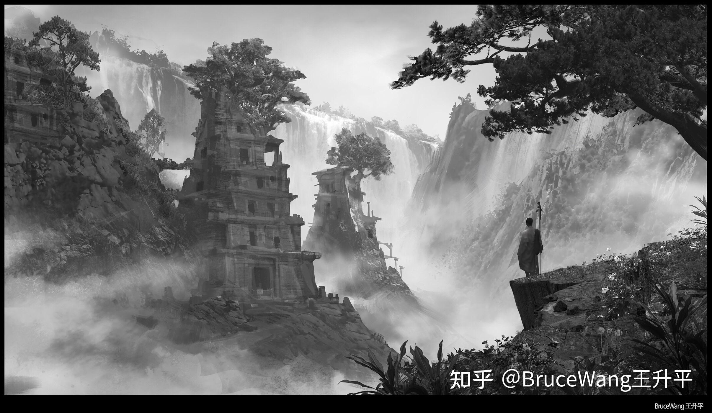 黑白value场景起稿练习