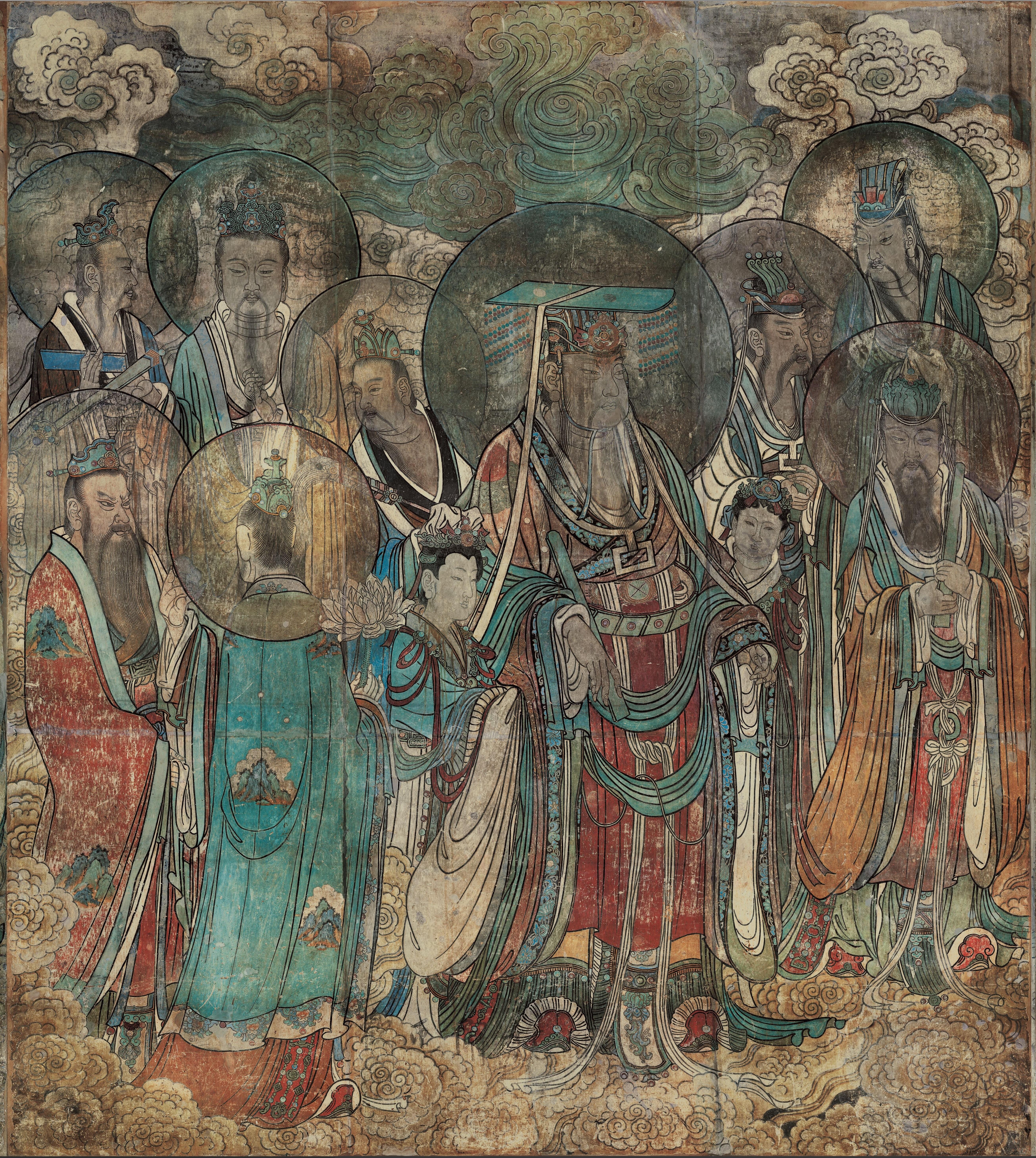 山西永乐宫三清殿-元代壁画《朝元图》:290位神仙,浩荡朝拜道祖,满壁