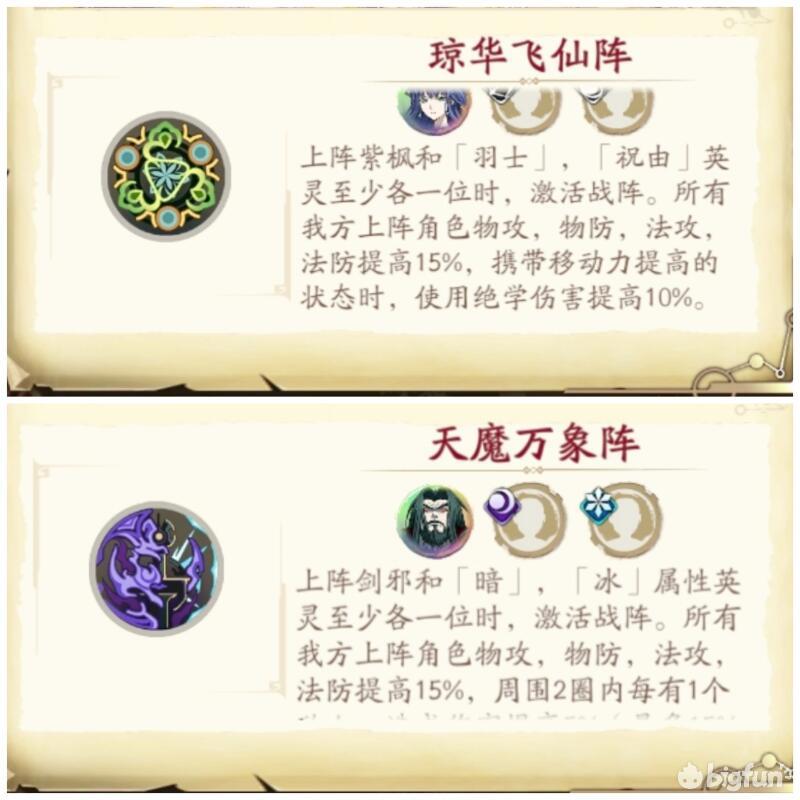 根据自身的阵容情况,紫枫飞仙阵,剑邪天魔阵,黎幽夜华阵等也可成为你