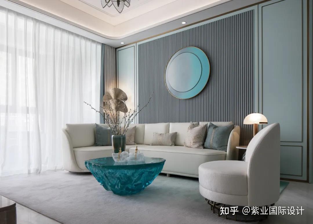 孔雀蓝色打造优雅精致的三居室