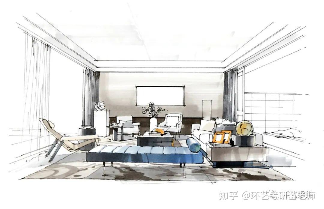 环艺室内 | 客厅马克笔效果图步骤分解 - 知乎