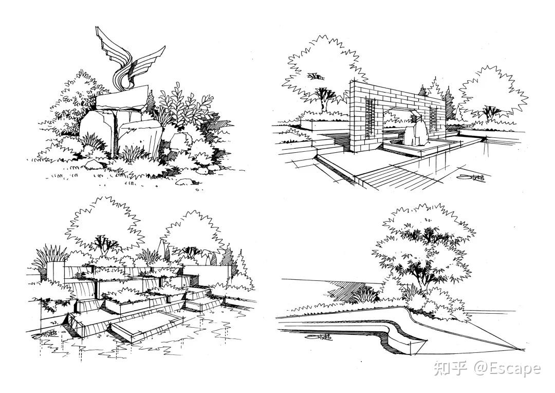 园林景观手绘丨手绘练习找不到素材,无从下手,园林景观线稿一本通带你