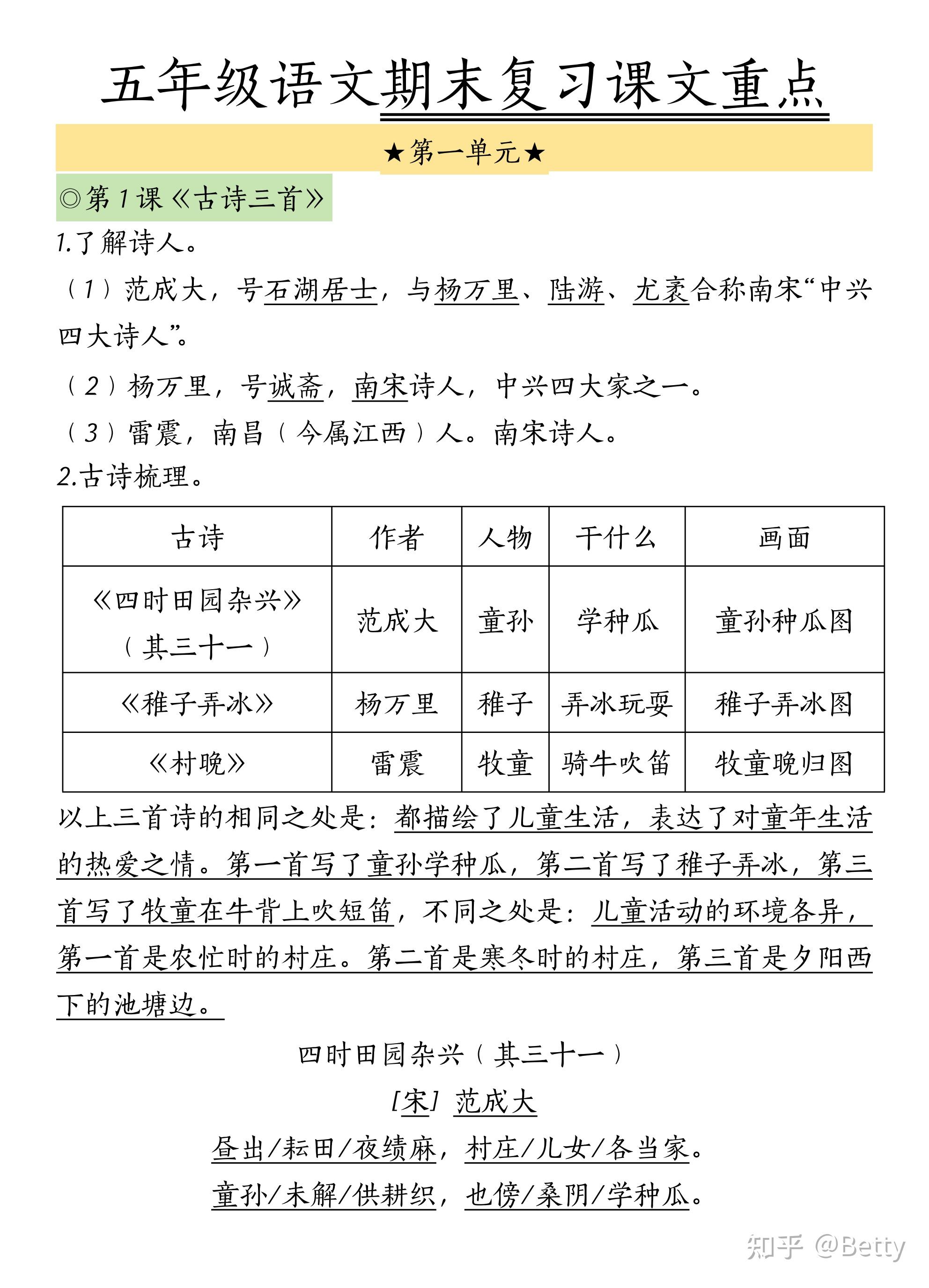 五年级下册语文期末复习课文重点-38页电子版可打印 - 知乎