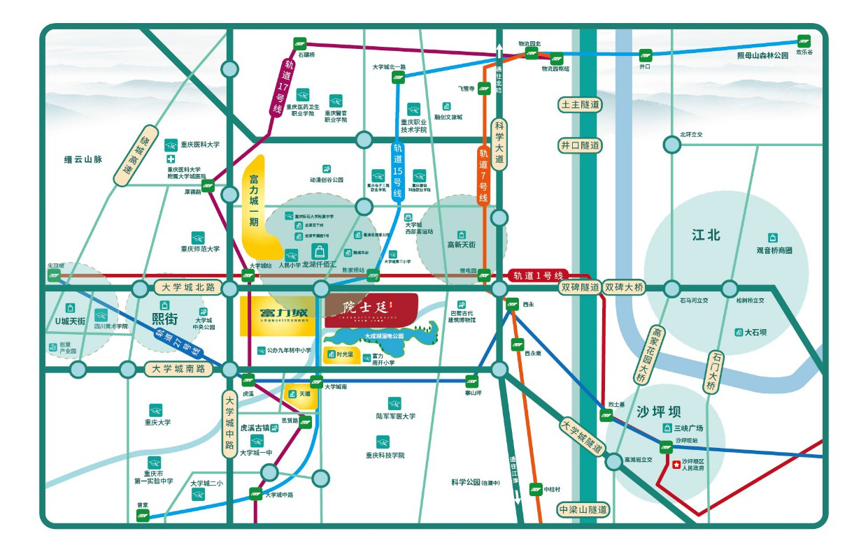 富力城雄踞重庆未来都市副中心的西城新城——大学城腹心,商业体量