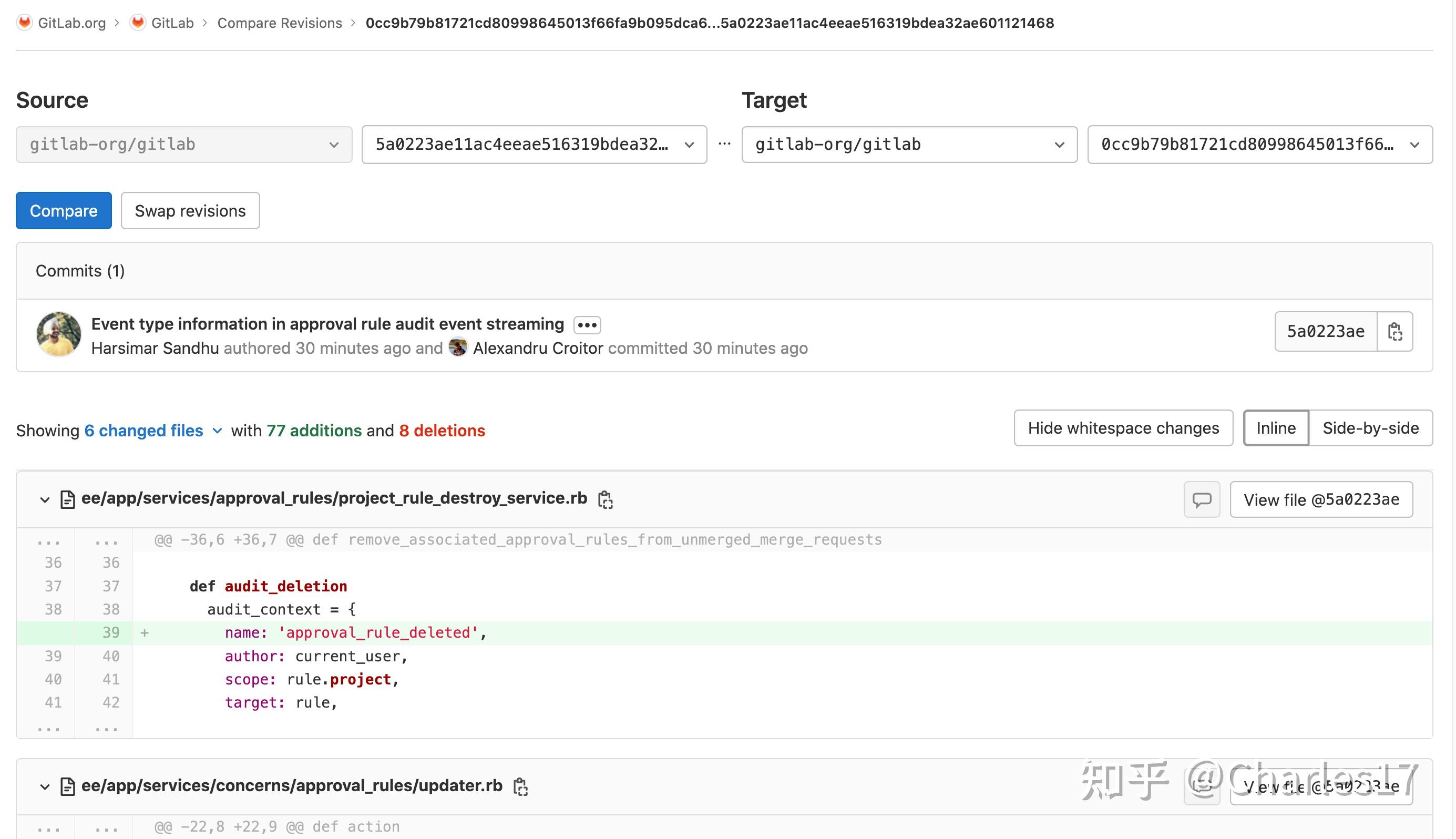 在Gitlab比较两个git Commit或者branch - 知乎