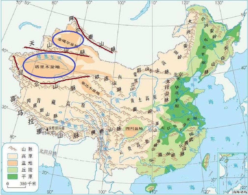 新疆地形图三山夹两盆图片