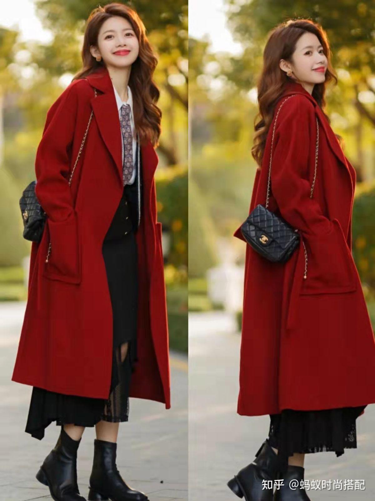 “红大衣”怎么穿更有气质？答案是：一采用红黑配色，二多配黑靴 - 知乎