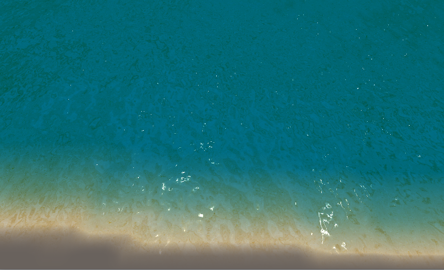 1,使用了深度值来区分水深颜色 2,使用了法线贴图数据扰动来做水波纹