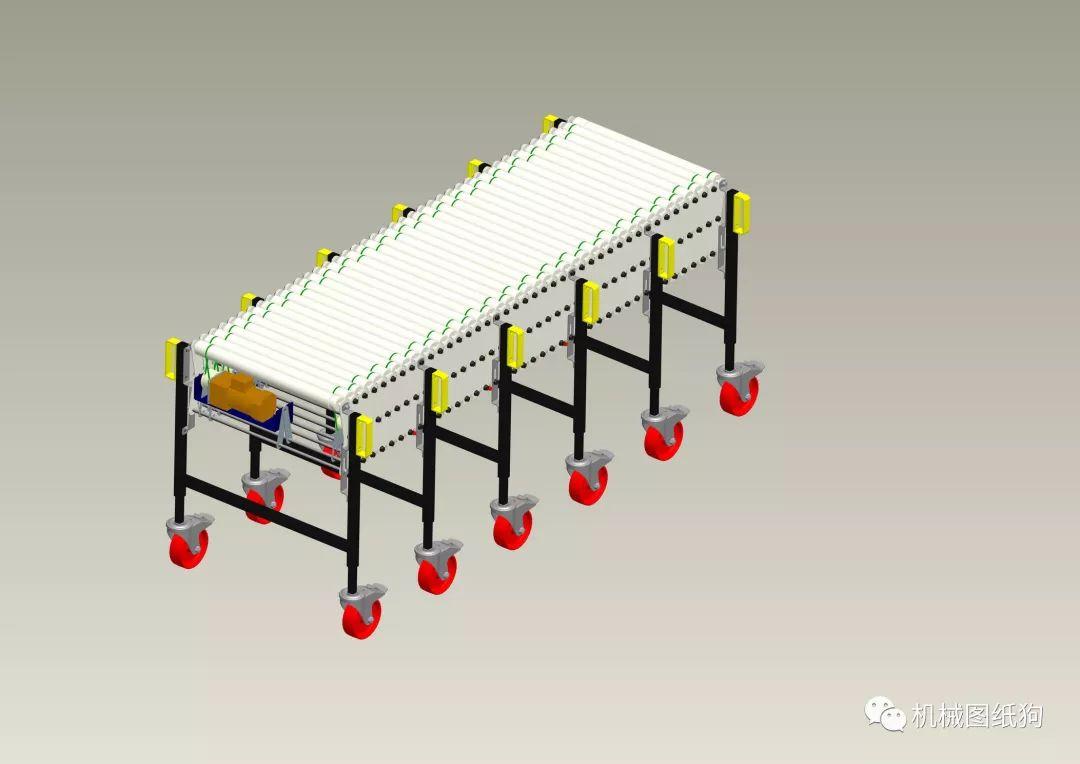 工程機械電動柔性輥式輸送機3d模型圖紙stp格式