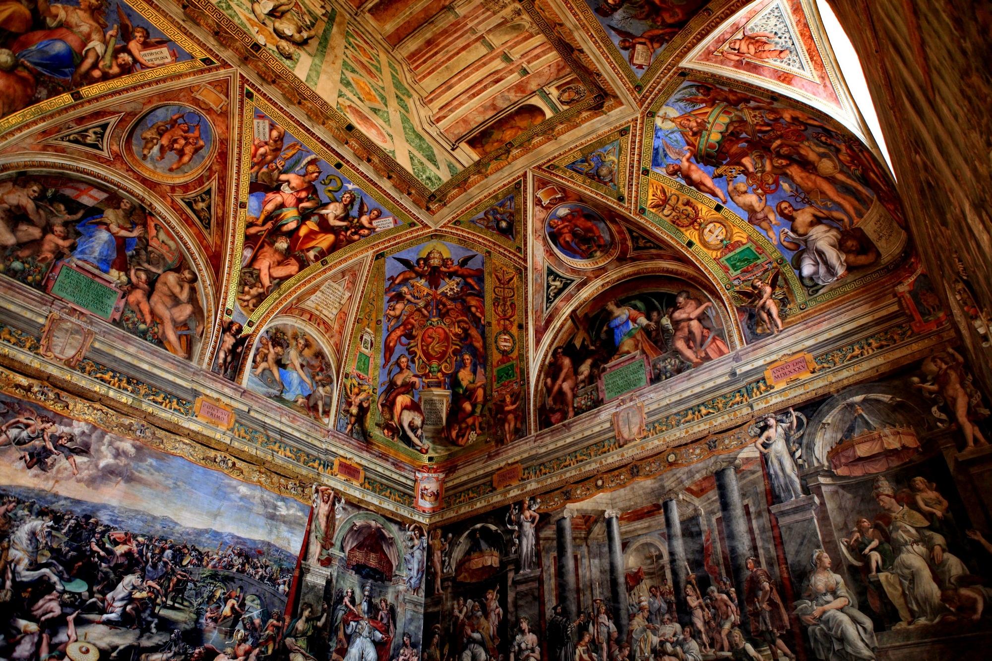 梵蒂冈博物馆(6)拉斐尔画室1 君士坦丁室壁画:君士坦丁大帝受洗与献礼