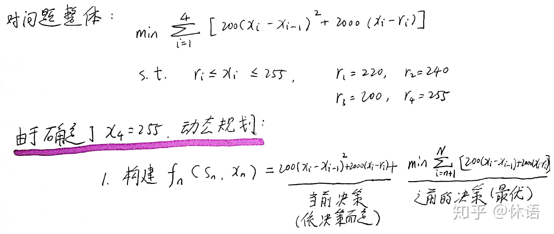 =240, \quad r_{3}=200, \quad r_4=255對於每一個階段的決策變量x_n