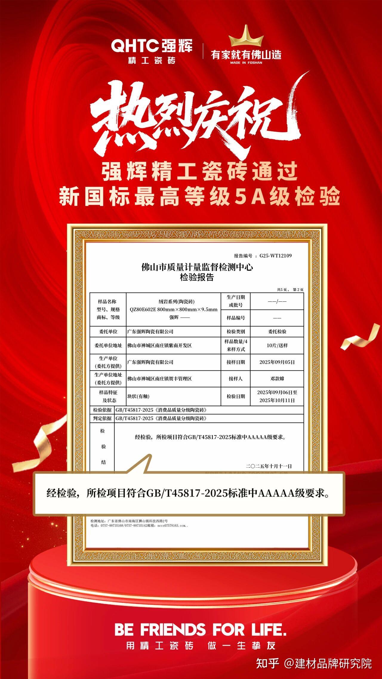 强辉瓷砖通过新国标最高等级5A级检验,以精工品质引领行业标杆 - 知乎