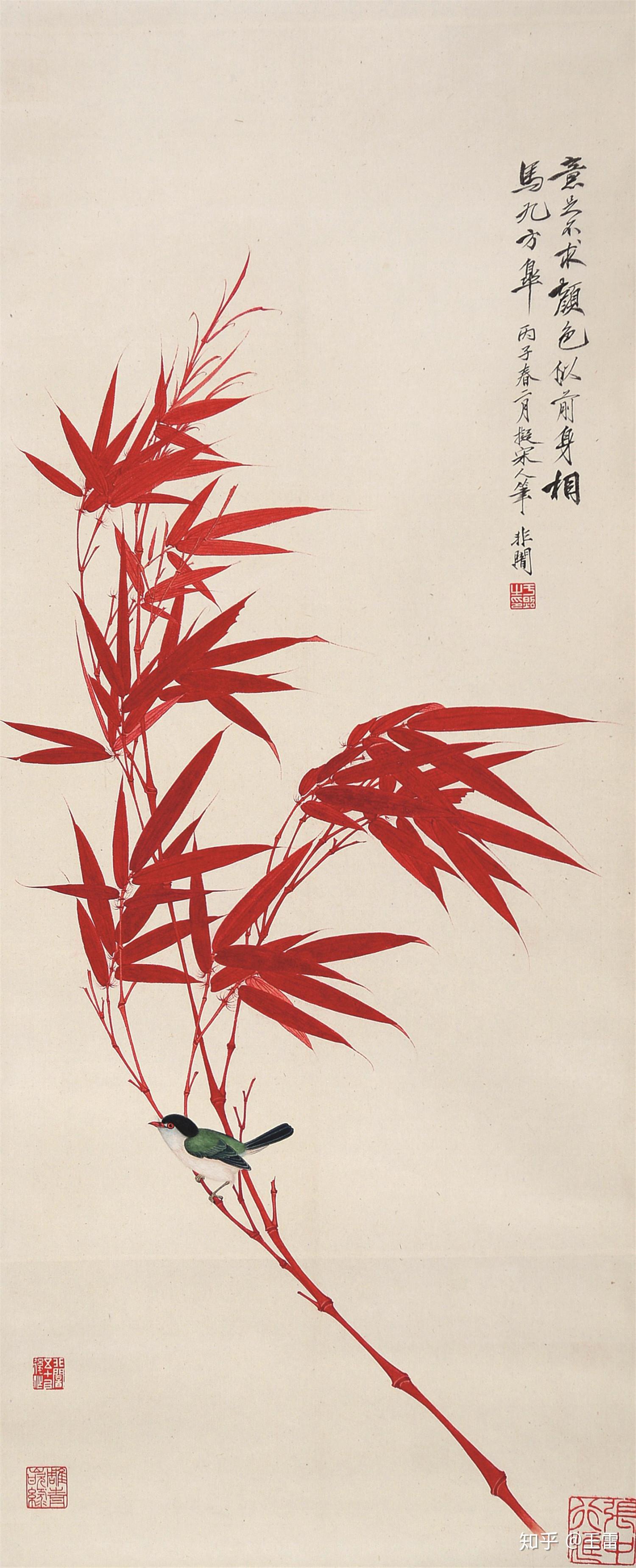 近代·于非闇《朱竹图》近代·吴茀之《墨竹图》近代·陆抑非《墨竹图
