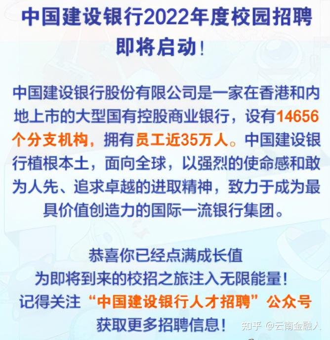 官宣2022建設銀行秋招即將全面發佈預招萬人