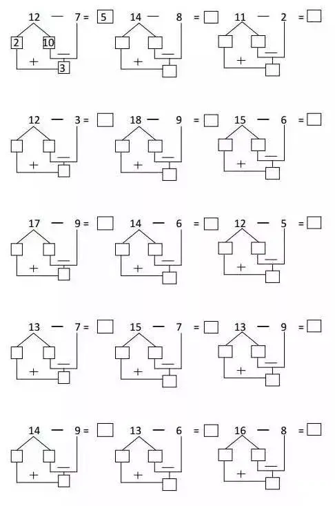 以15-8=?为例,可以将其拆成连减法来计算,15先减去5,再减去3.