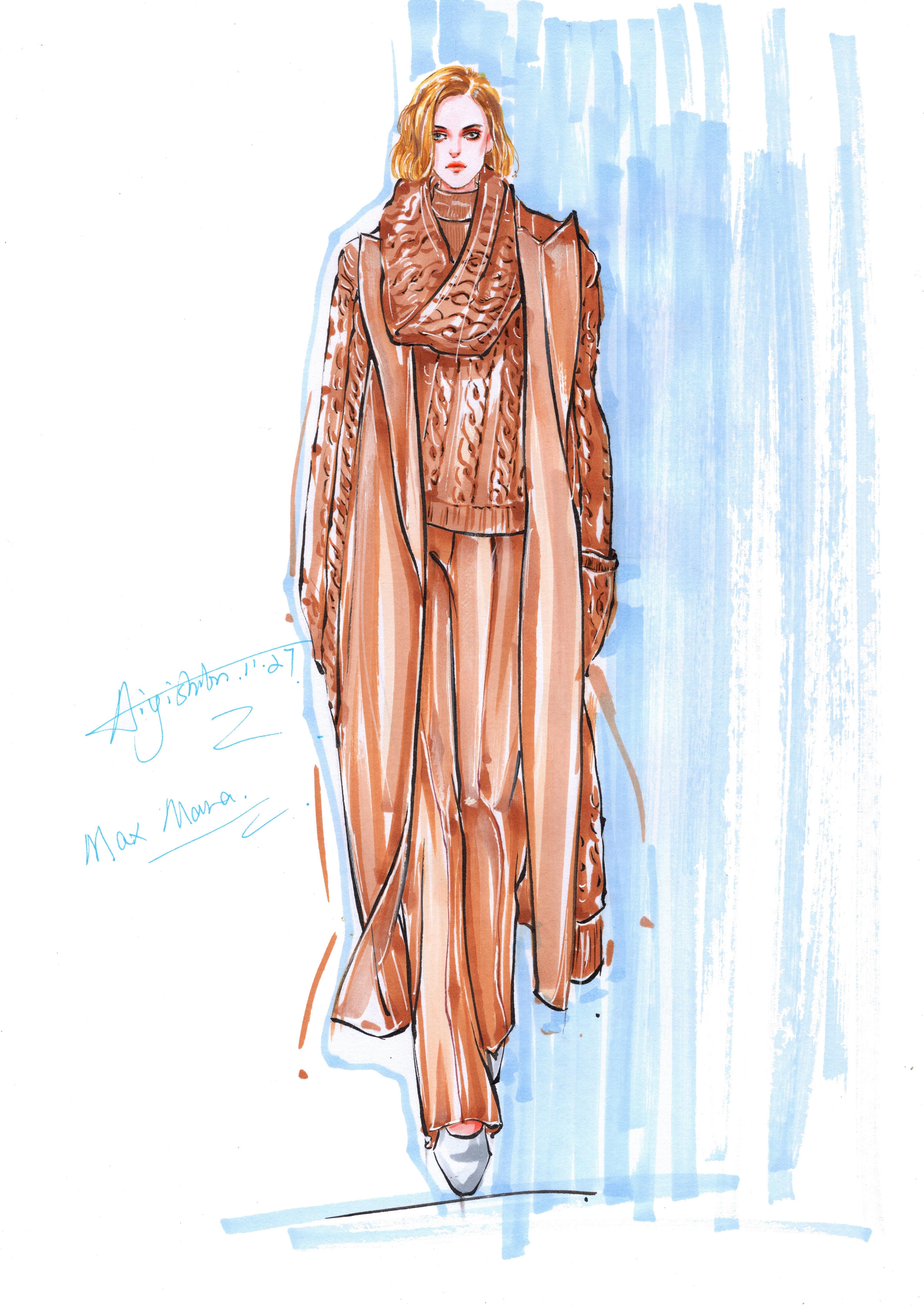 手绘时装画马克笔毛呢针织