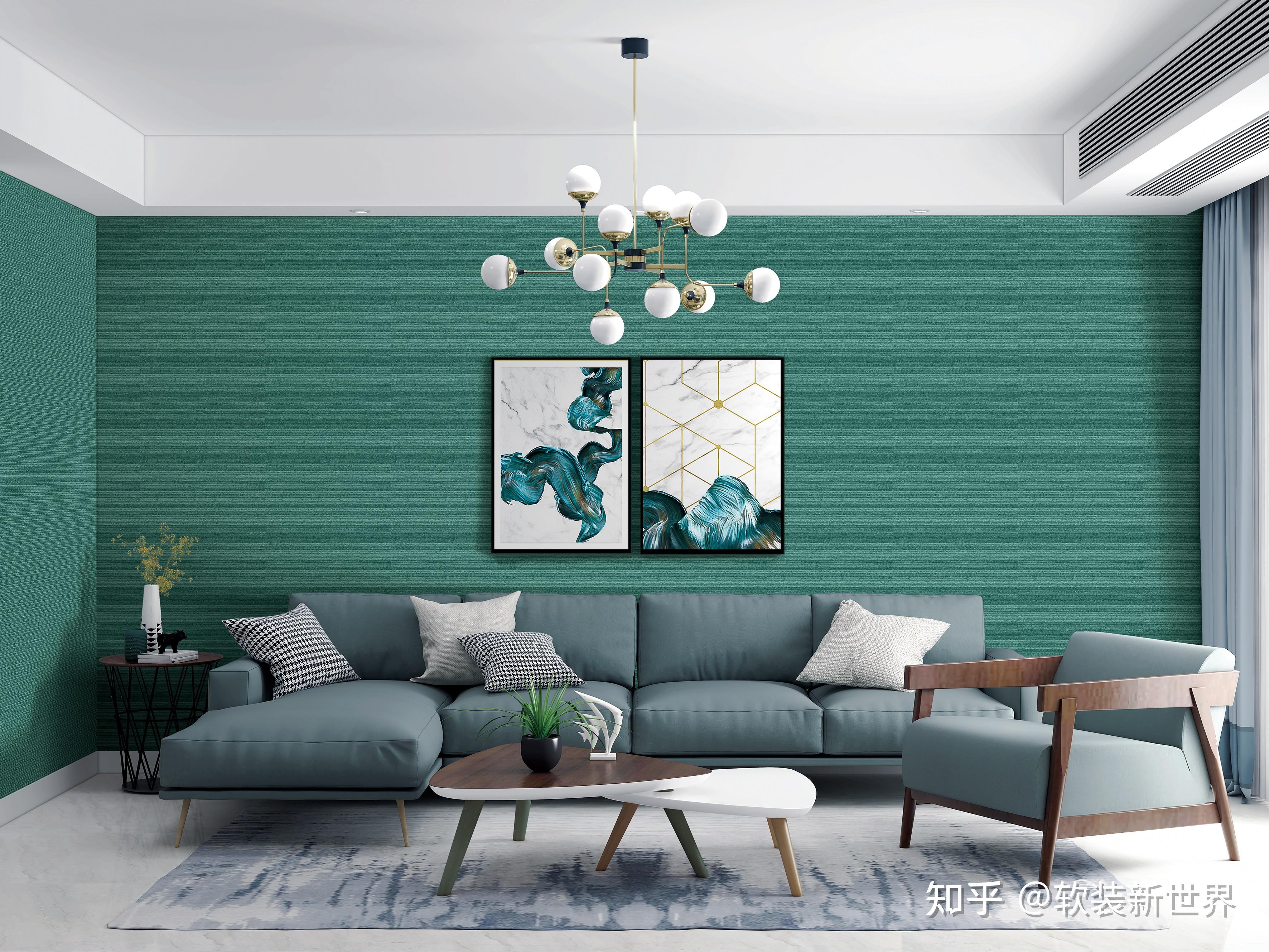 筑室 现代定做无缝纸现代东南亚轻奢绿色树叶墙布壁画定制墙纸壁布_设计素材库免费下载-美间设计