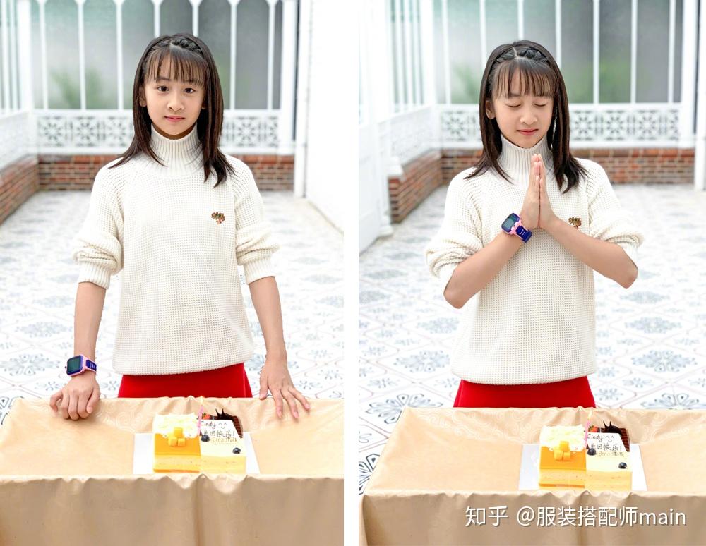 森碟年纪小时尚感却不差针织衫休闲粉纱裙甜美11岁就超会穿了