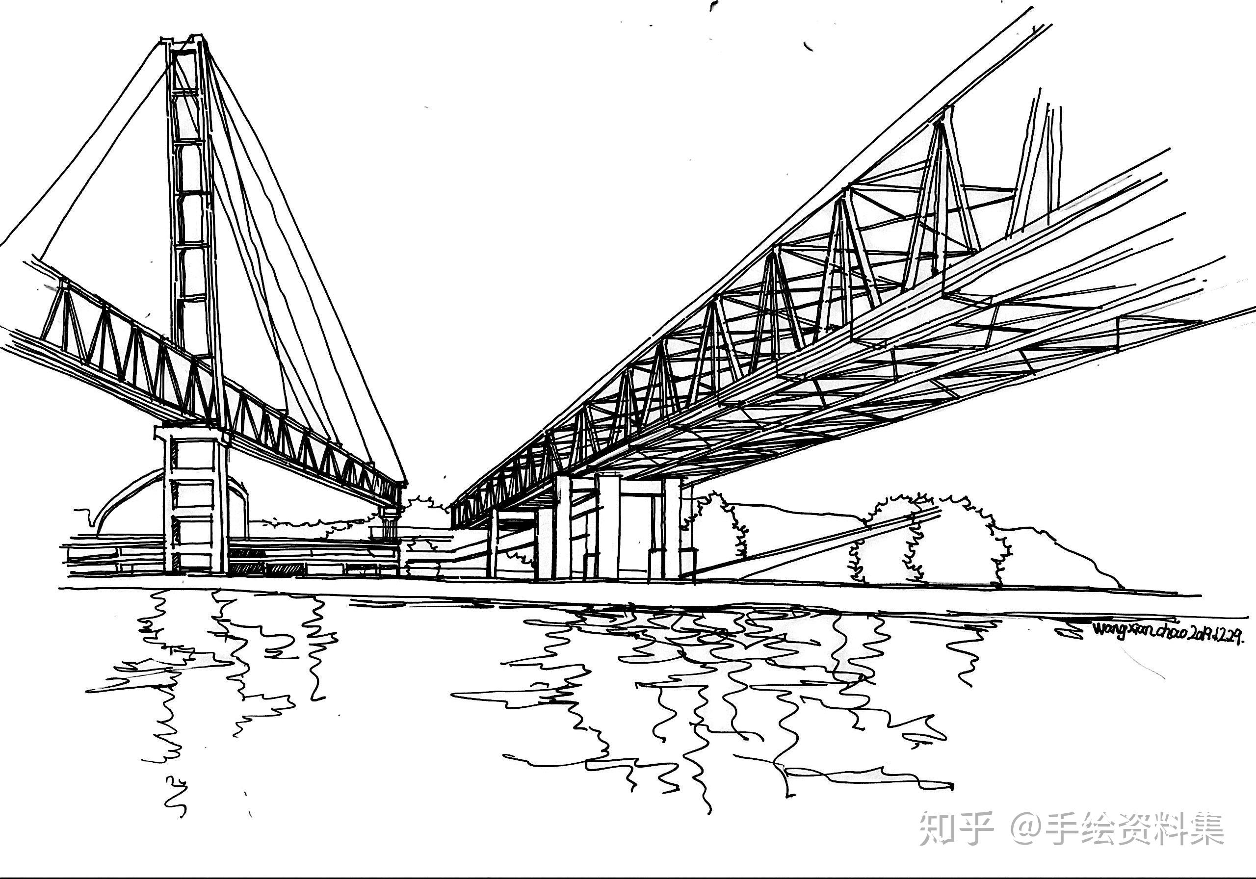 线描画桥梁图片
