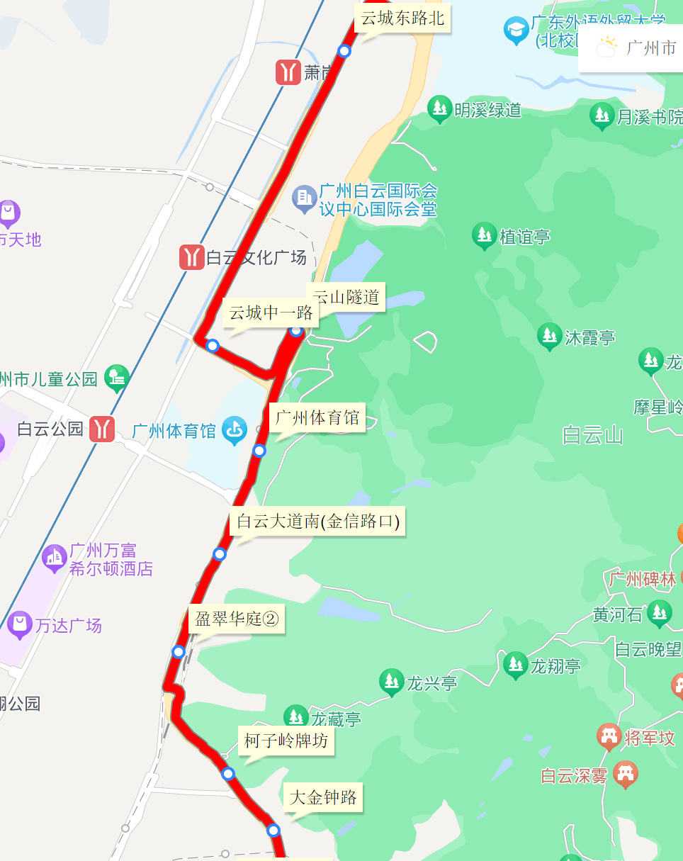 像一个人倚靠在白云山目视前方这就是广州公交36路的线路走势