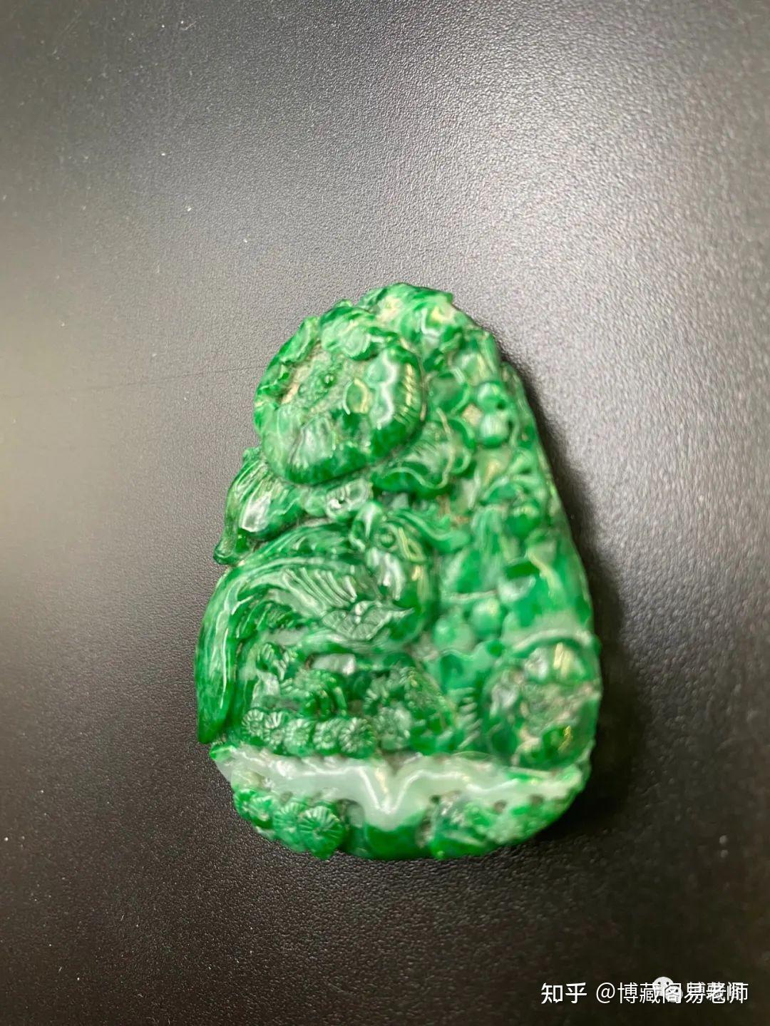 中国风| △峰△AN155 龍/蝠/如意紋 両面 彫刻 干青 翡翠