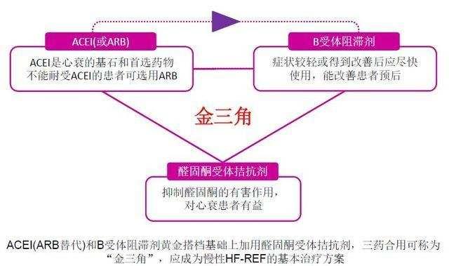 对于心衰的治疗,目前仍以金三角为主,即倍他乐克,普利或沙坦,螺内酯