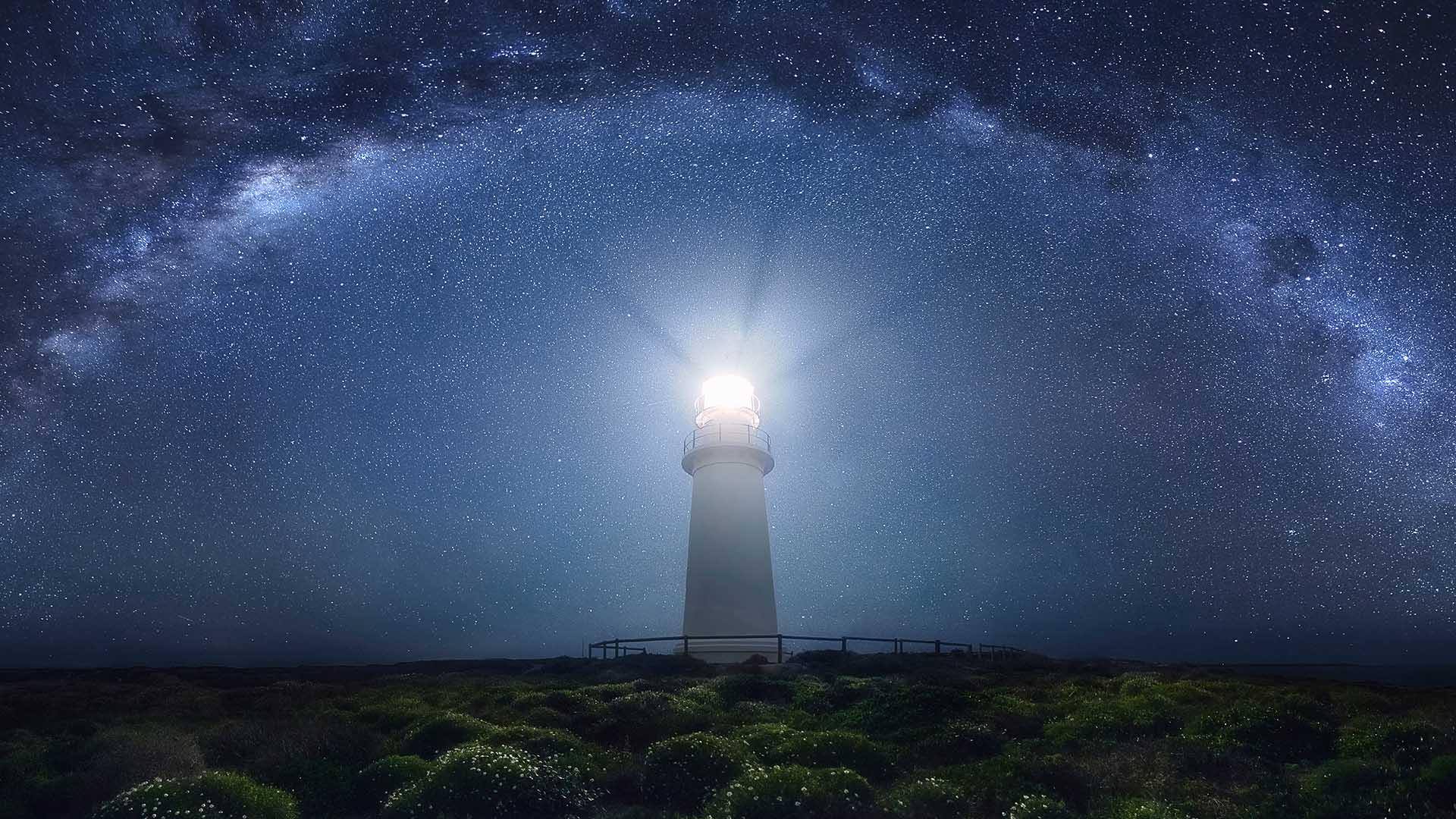 Lighthouse beneath the sky and stars with light on image - Free stock photo - Public Domain ...