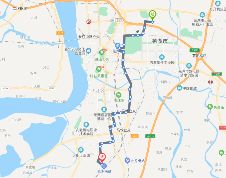 安徽芜湖火车站10路公交车路线:首末班:06:20