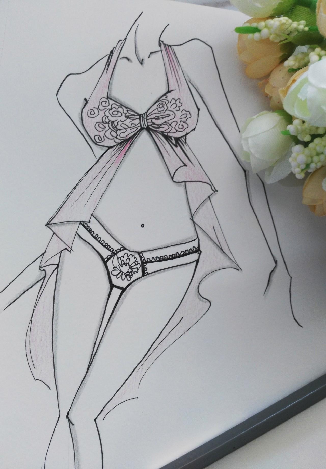 彩铅穿着比基尼的女孩