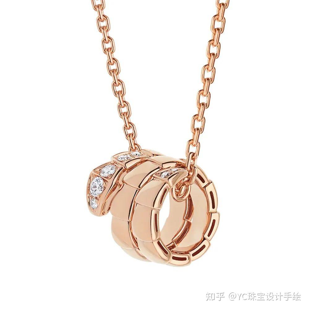 63ct的圆形切割钻石serpenti viper 玫瑰金挂坠项链镶嵌总重0.