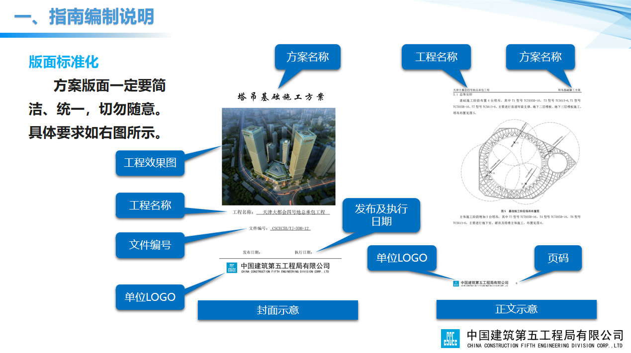 施工方案內容要求:版面標準化,表述規範,排版認真