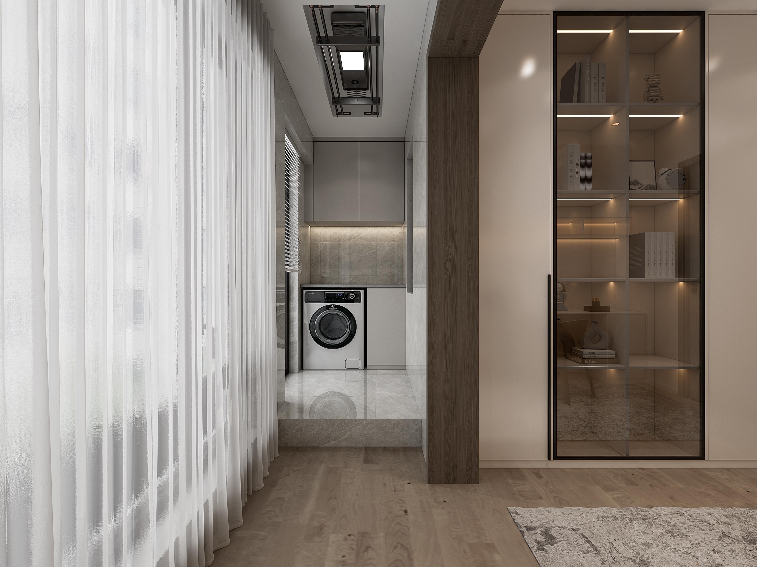 视觉上给空间进行了分割,多了一个空能空间,可以当作家政间来使用.