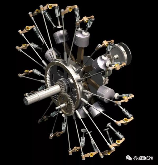 发动机电机olsryd星型9缸飞机发动机proe引擎设计